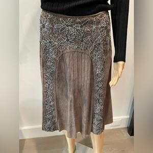 Beaded embroidered Grey suede designer, women’s skirt size 6